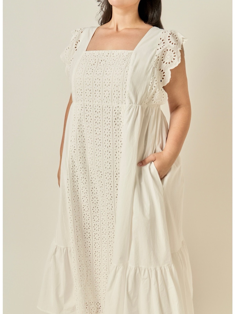 English Factory White Eyelet Square-Neck Midi Dress